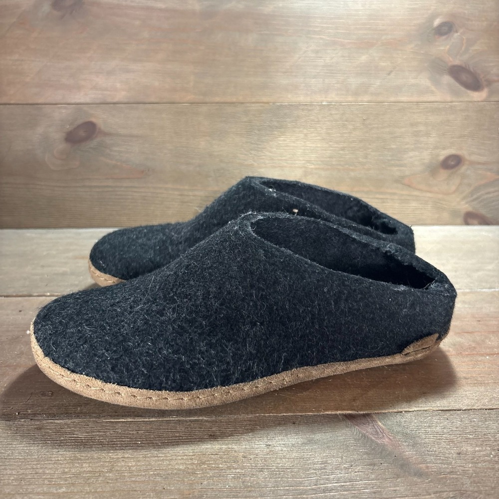 Glerups Womens size 7 shoes Black Wool Felt Leather Sole Slip On Clog slippers